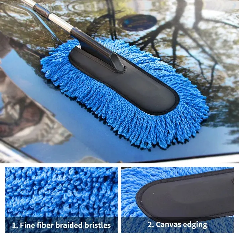 2Pcs Microfiber Car Duster Mop Set Retractable Dust Mop Ultra Soft Scratch-Free Auto Cleaning Brush Kit for Car Detailing