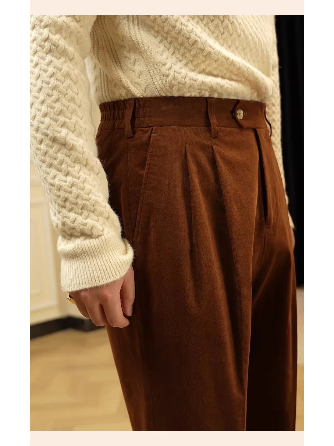 

Autumn Winter New Style Men's Slim Fit Casual Khaki Pants Cotton 98% Elastic Waist Commuting Business Trousers