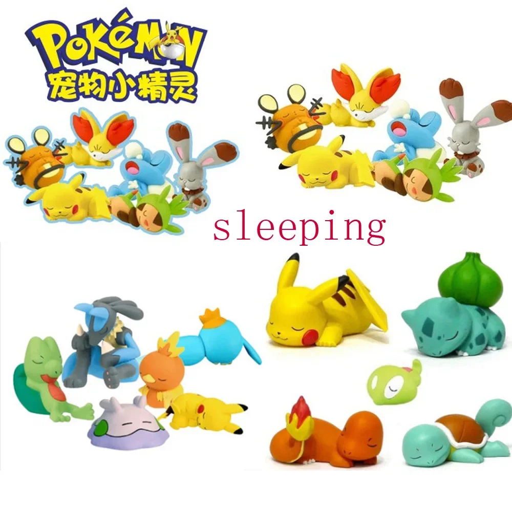 Figura de acción de Pokémon durmiente, figura pequeña de PVC de Pikachu, Dedenne, Fennekin, Bunnelby, Lucario, Mudkip, Squishy