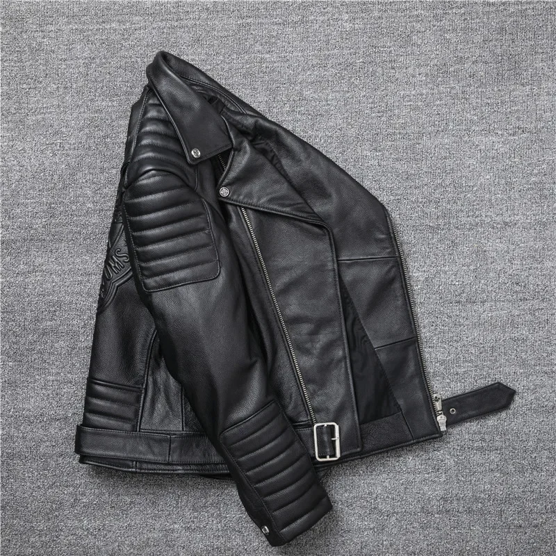 Tcyeek New Mens Cowhide Leather Jacket Autumn Spring Men Clothing Genuine Leather Coat Label Moto Biker Jackets Casaco Masculino