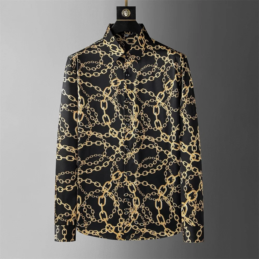 Crown Print Shirt Men's Long Sleeve Casual Shirt High Quality Fashion Popular Premium Plus Size Men's Clothing Disfraz De Hombre
