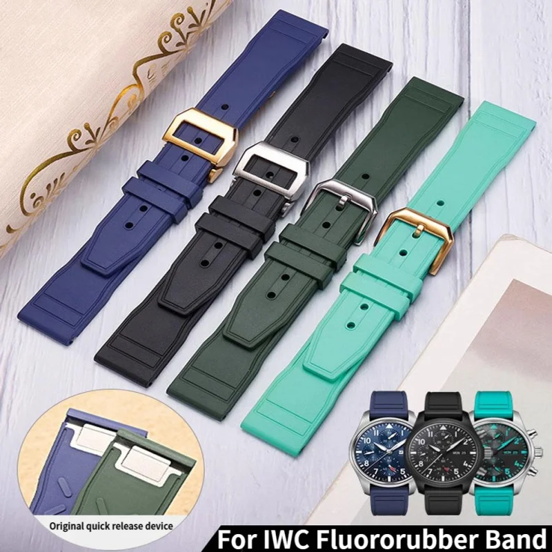 For IWC PILOT'S WATCHES Princekin Mark Watchband Quick Release Men's Watch Bracelet Black Blue Fluoro rubber Watch Strap 20 21mm