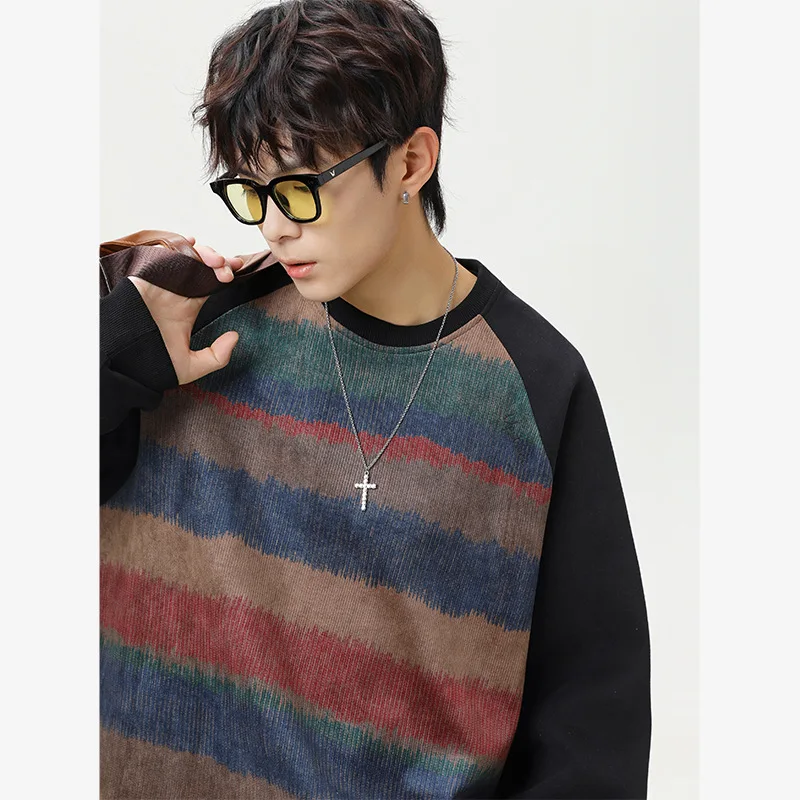 Vintage 2026 Men's Color-coded O-neck Long Sleeve Gradient Color Pullovers Male Casual Trendy Basic Simple Sweatshirts Clothes