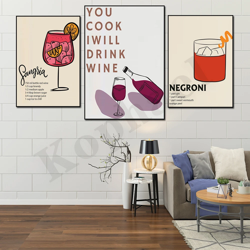 Funny Cocktails Gin Whiskey Wine Bar Kitchen Sign Decor Wall Art Poster