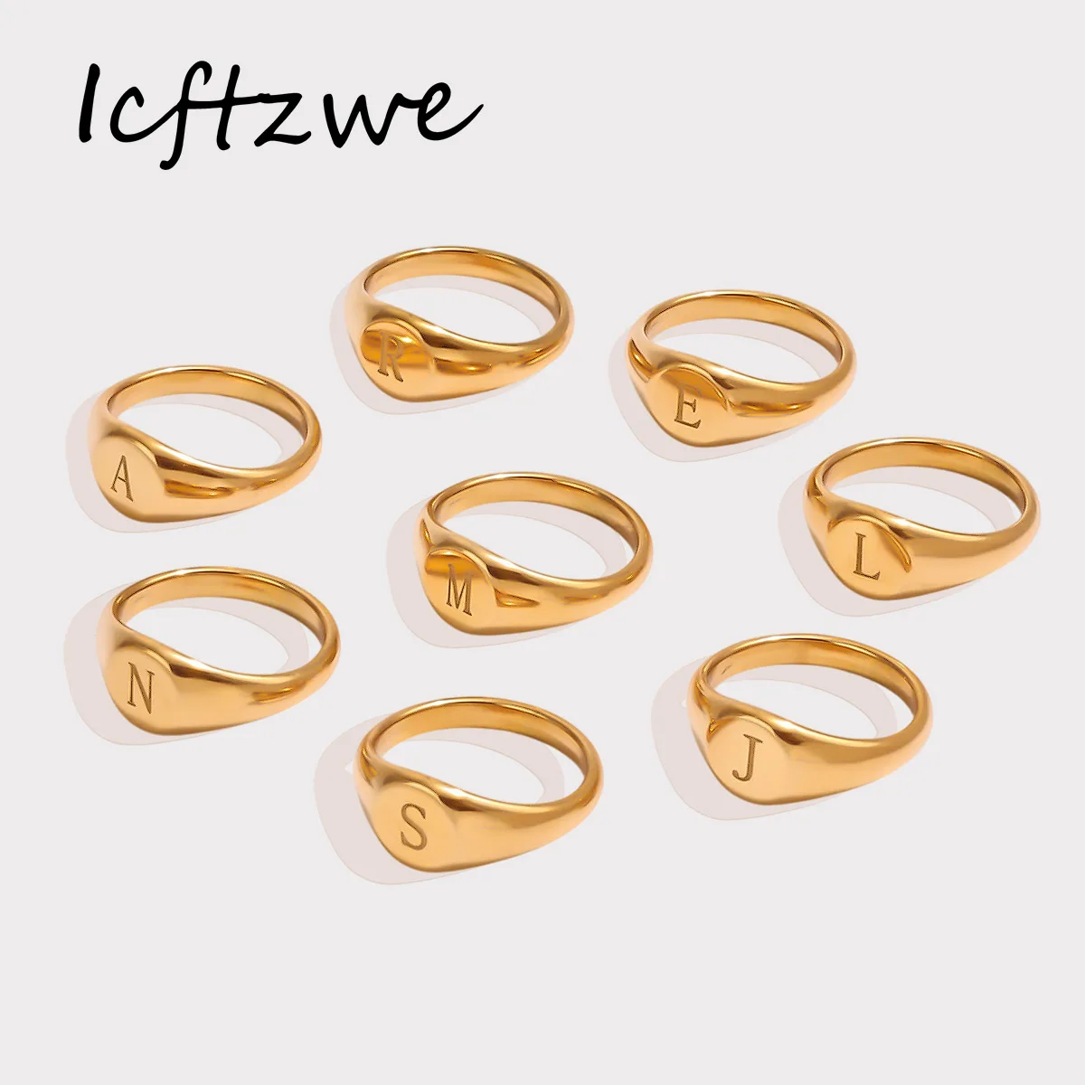 Initial Letter Signet Rings for Women Gold Plated Stainless Steel Engraved Letter Pinky Ring Minimalist Jewelry Gift Daily Wear