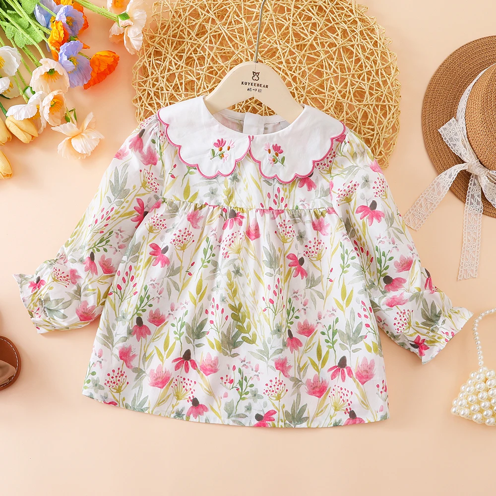 

Toddler Girls' Floral Blouse Embroidered Scalloped Collar Cute Top with Long Sleeves for Kids Ages 2-6 Years
