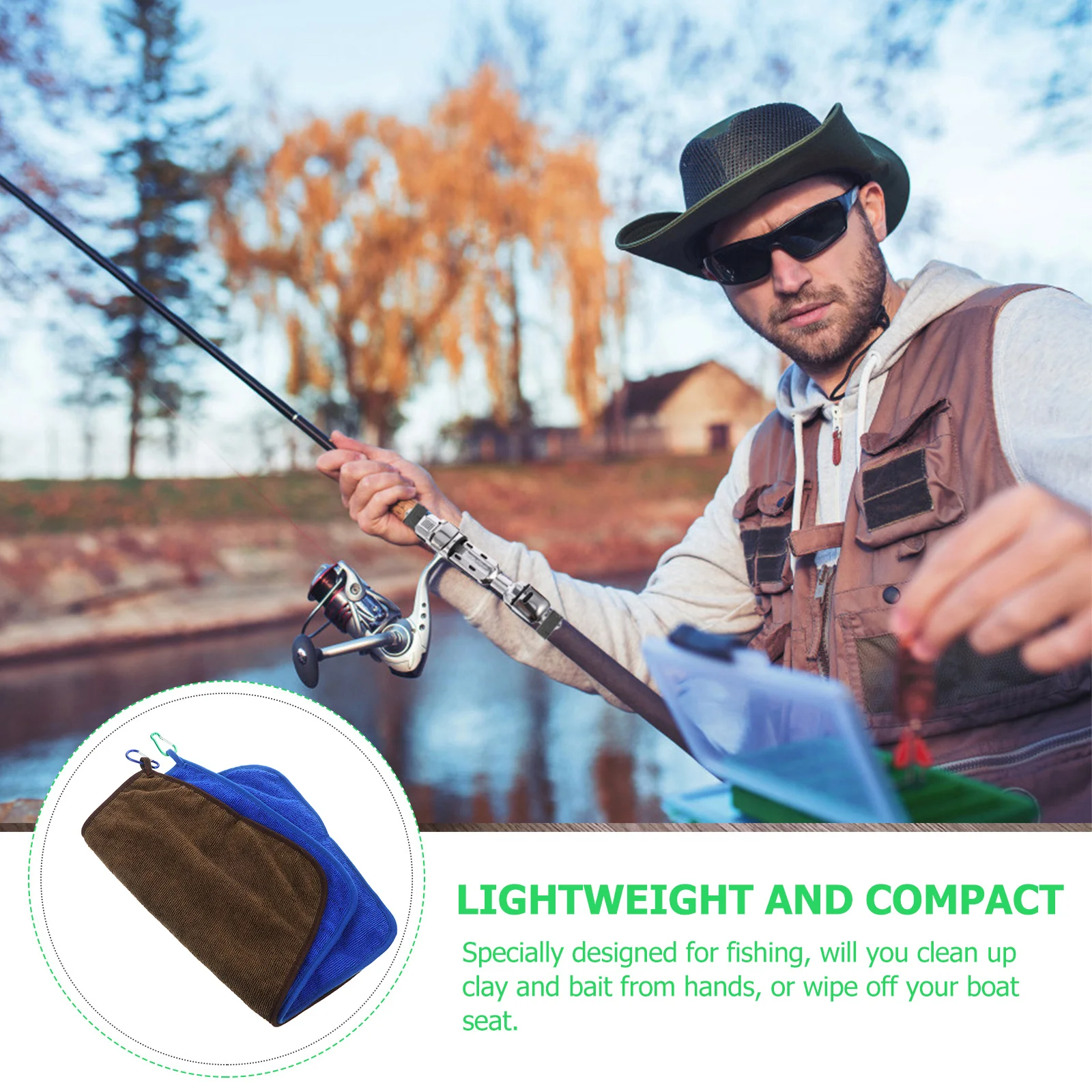 

2Pcs Quick-Dry Fishing Towel with Carabiner Heavy Absorption Outdoor Towel for Hiking Camping Boating Mud Bait Cleanup Tool