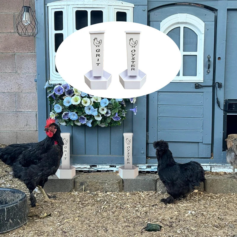 Paquete de 2 comederos de grano para pollo, comedero de concha de ostra de Metal con tapa, comederos de aves de corral por gravedad colgantes, accesorios para gallinero