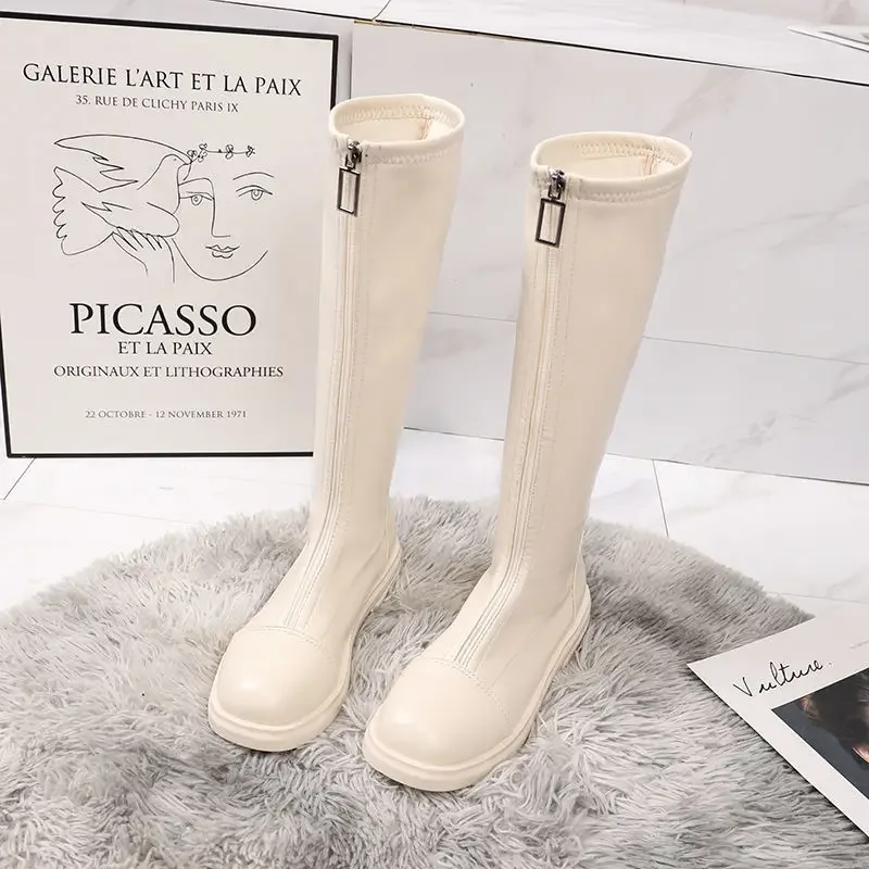 Footwear Long White Shoes For Women Round Toe Ladies Boots Winter Knee High Shaft Elegant With Low Heels On Offer Stylish