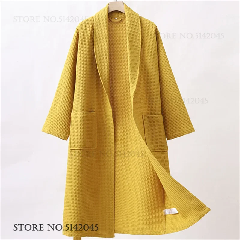 Waffle Cotton Couple Long Robe Loungewear Spring Autumn New Bathrobe Kimono Gown Night Wear Loose Comfortable Soft Sleepwear