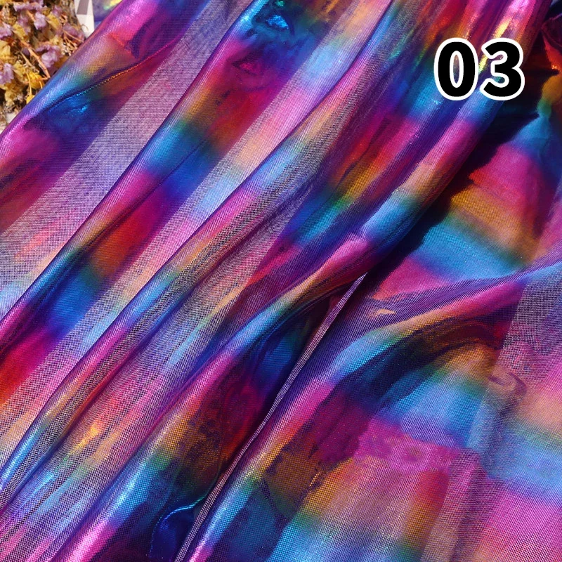 

1m Colorful Striped Gold-Stamped Fabric Rainbow Shiny Full Version Bronzing Cloth Stage Performance Costume Skirt DIY Fabric