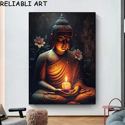 Abstract Lotus Flower Buddha Portrait Poster and Prints, Canvas Painting, Wall Art Pictures for Living Room Home Decor No Frame