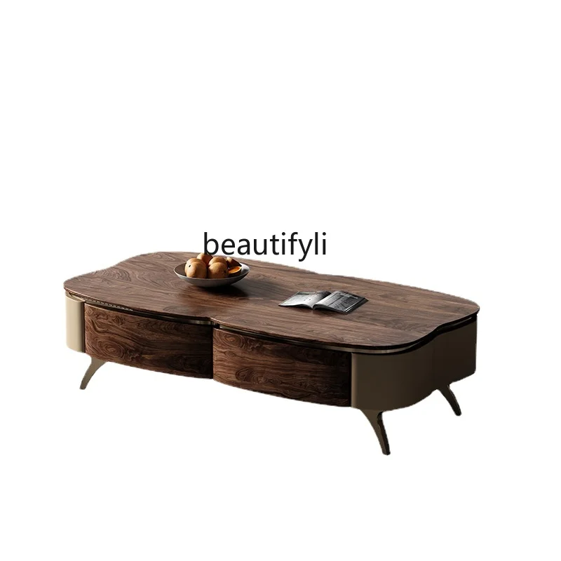 Italian Style Black Walnut Wooden Tea Table Modern Light Luxury Villa Living Room Rectangular Coffee Table