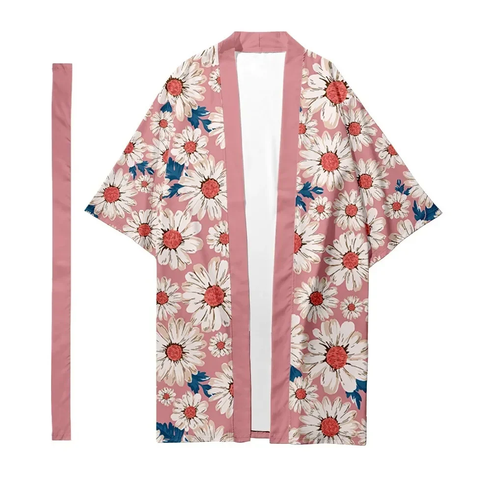 Men Japanese Long Kimono Daisy Print Cardigan Women Casual Samurai Kimono Fashion Shirt Stylish Yukata Jacket Bathrobes Haori