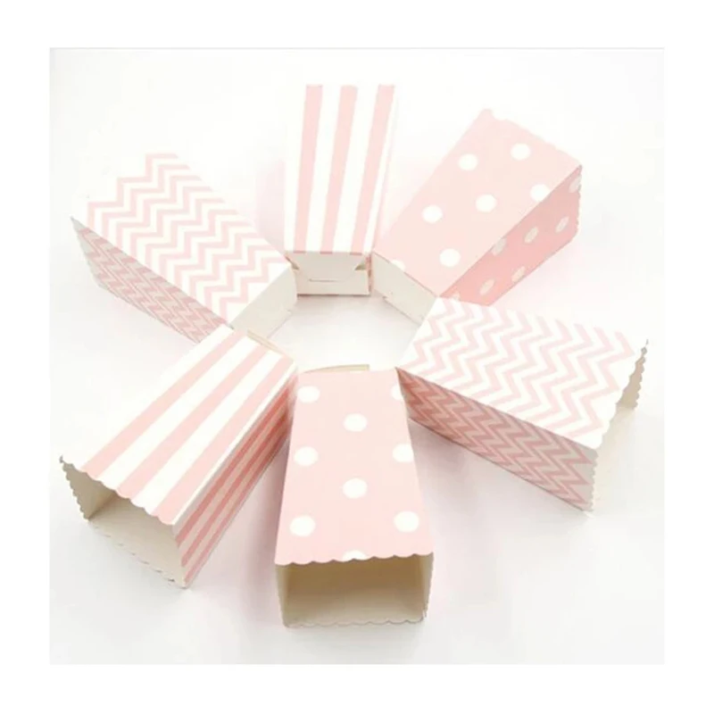 12pcs Popcorn Box Stripes Dot Pink Gift Box Party Favour Wedding Pop Corn Kid Party Decoration Bags Party Supplies