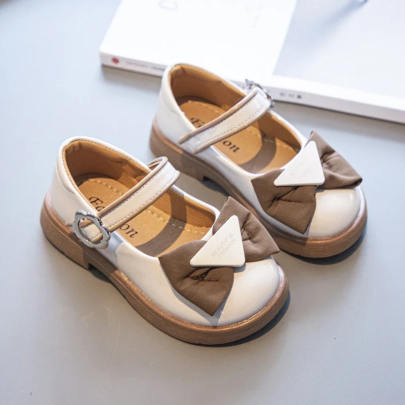 Girls Leather Shoes Mary Janes Children\'s School Casual Shoes Kids Party Wedding Shoes Classic with Bow-knot 2024 Spring New