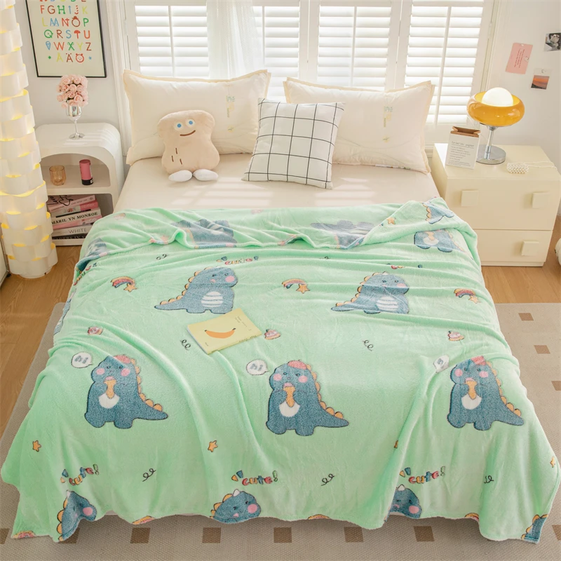 

1 шт., фланелевое одеяло с милым зеленым принтом динозавра