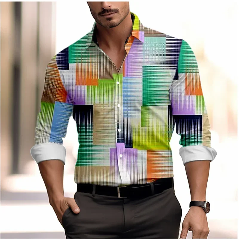 Striped Geometric Casual Men's Shirt Casual Wear Casual Spring Summer Long Sleeve XS-6XL Four-Way Stretch Fabric Shirt 2024