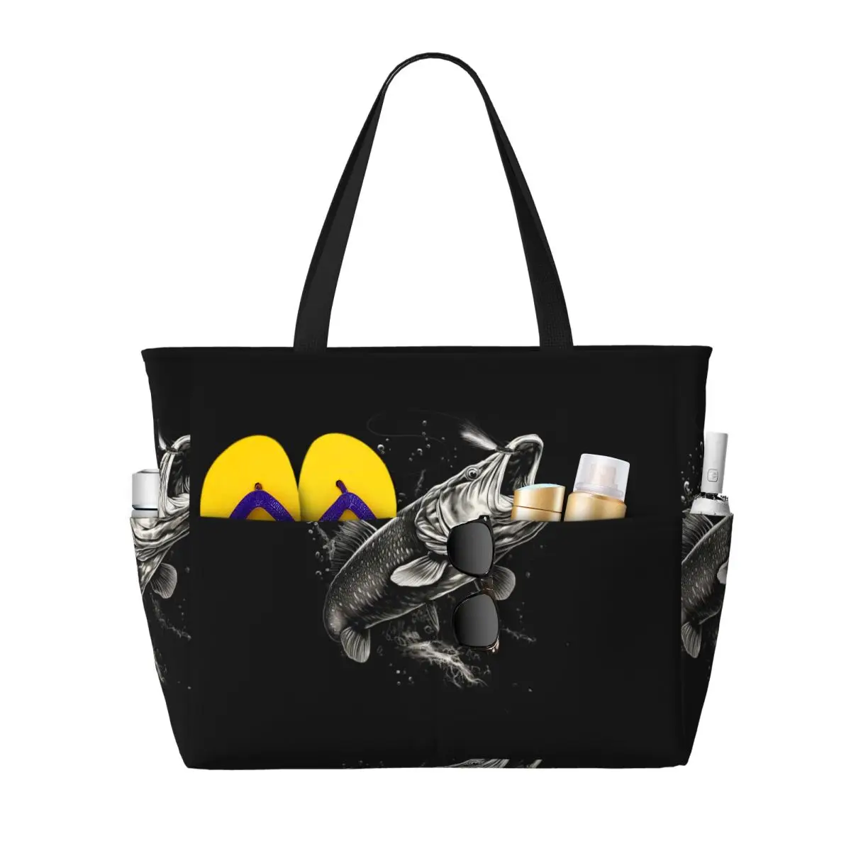 Fishing Lover Pike Fish Design Beach Tote Bag Sport Gym Yoga Duffle Large Tote Bag Women Travel Bag Fitness bag