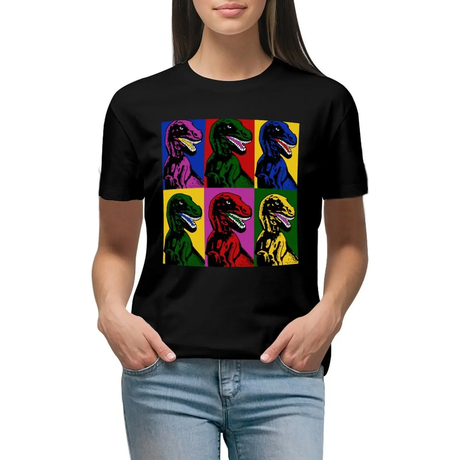 Dinosaur Pop Art T-Shirt anime Aesthetic clothing customs korean fashion black t-shirts for Women