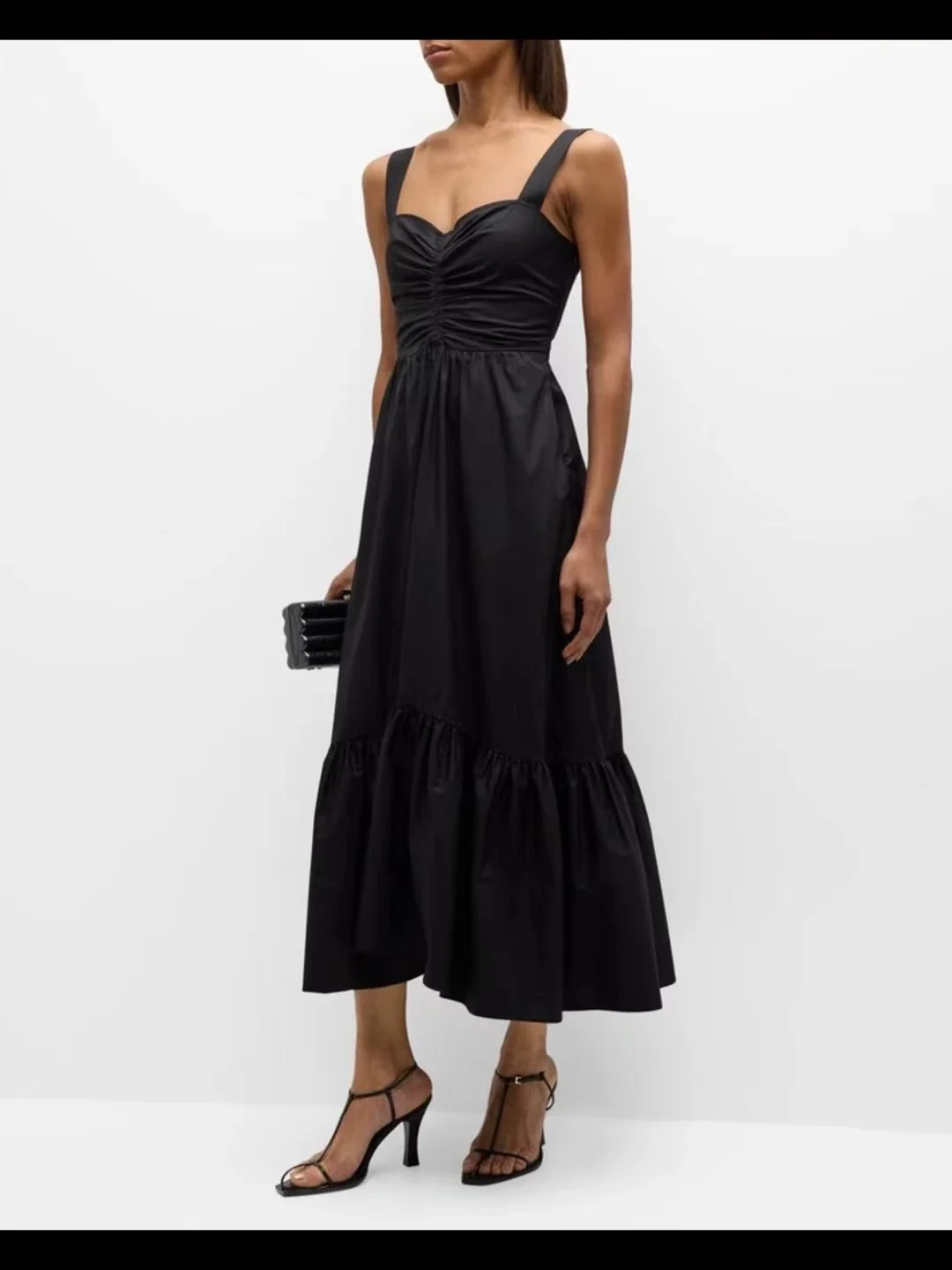 

2024 Spring/Summer New French Waist Waist Waist Wide Shoulder Strap Elegant Sling Dress
