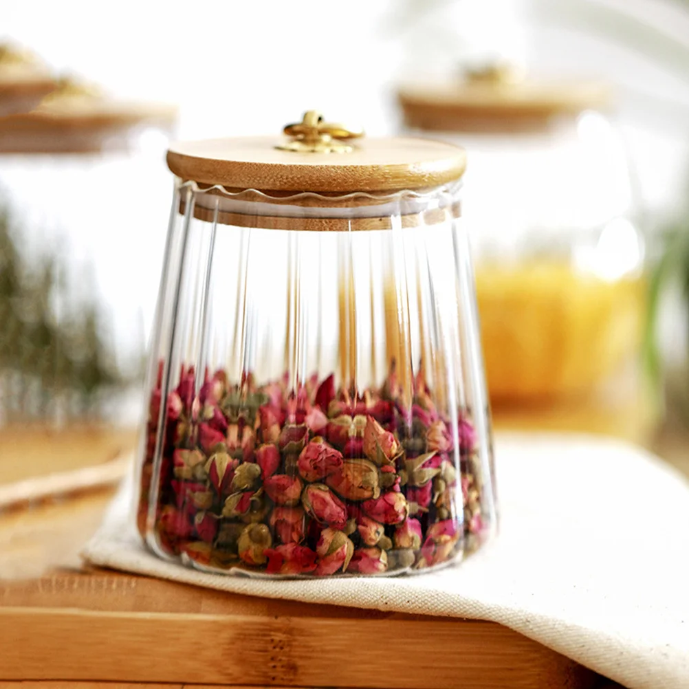 

Glass Storage Jar with Bamboo Lid Airtight Container for Coffee Tea Sugar Salt Spices Grains Cereals Dry Food Kitchen Pantry