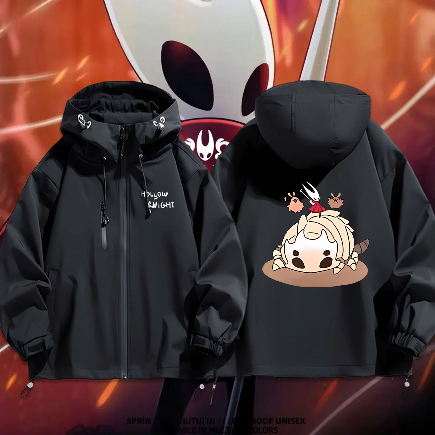 

Hollow Knight Game Surrounding Yellow Jaet Hooded Jaet Coat Men's Women's Outdoor Casual Faion Waterproof Polyester Fiber