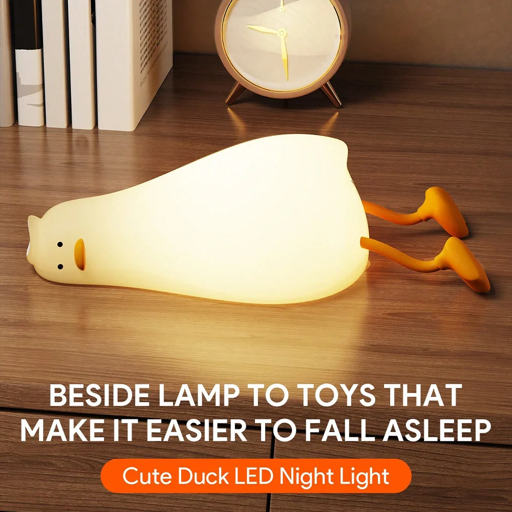

Cute Duck Silicone Night Light with Tap Control 3-Level Dimmable LED Bedside Lamp for Kids and Adults Rechargeable Bedroom Decor