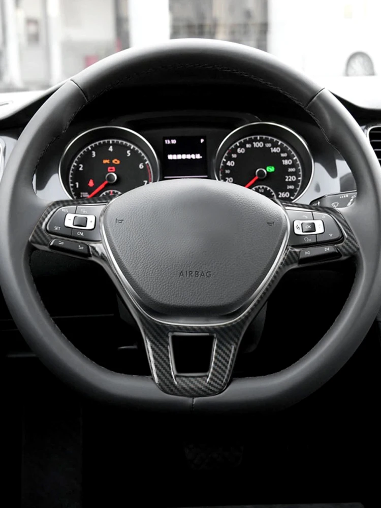 

For VW Golf 7 MK7 Jetta Passat B8 New Polo Sharan Tiguan 2017 Carbon Fiber Pattern Car Accessories ABS Steering Wheel Cover Trim