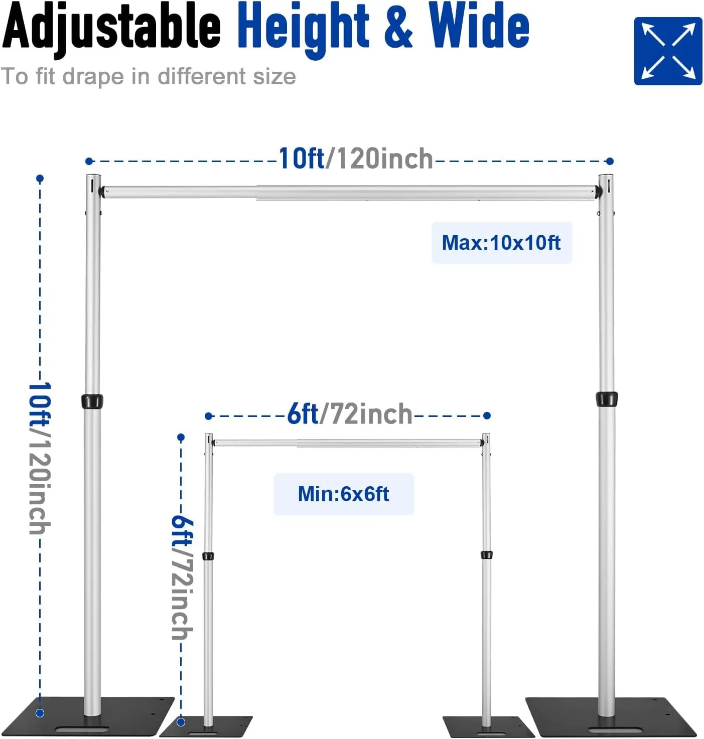 10x10Ft dubbele dwarsbalk pijp en draperen standaard, zware verstelbare achtergrond standaard, aluminium bloem muur achtergrond voor evenement,