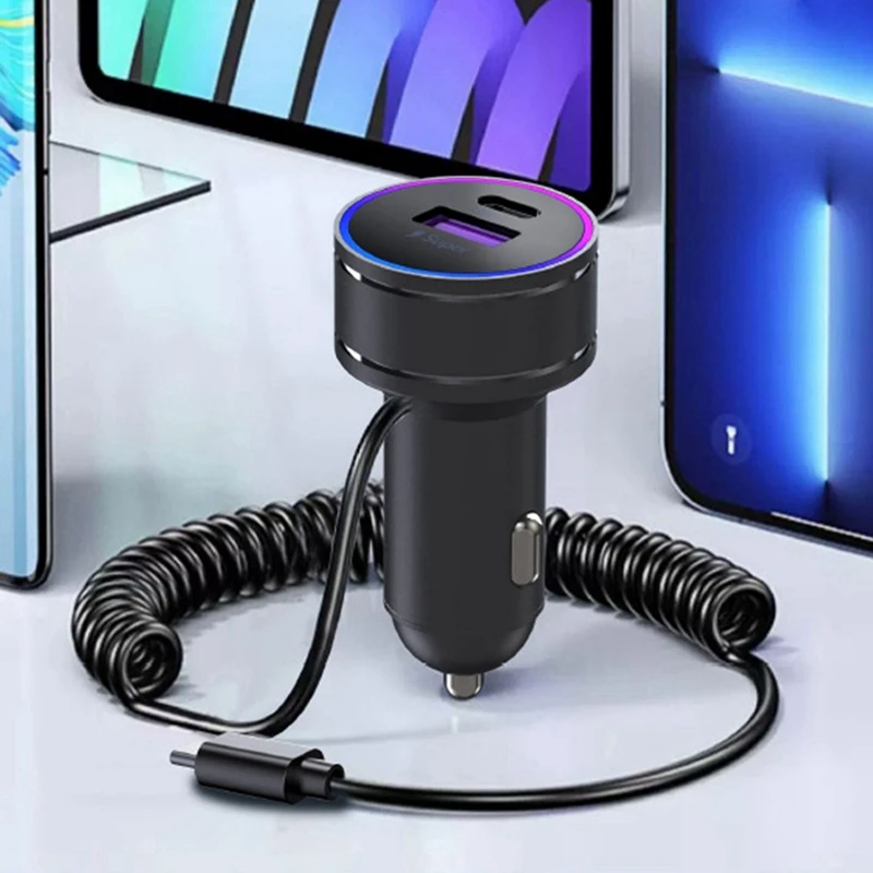 QC 3.0 USB Car Charger PD 30W Type C Fast Charging Quick Charger LED Digital Display PD 27W