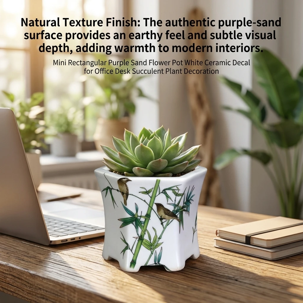 

Керамический цветочный горшок с белым декором, миниатюрный прямоугольный горшок из циша для суккулентов, настольный бонсай-горшок для декора дома и офиса