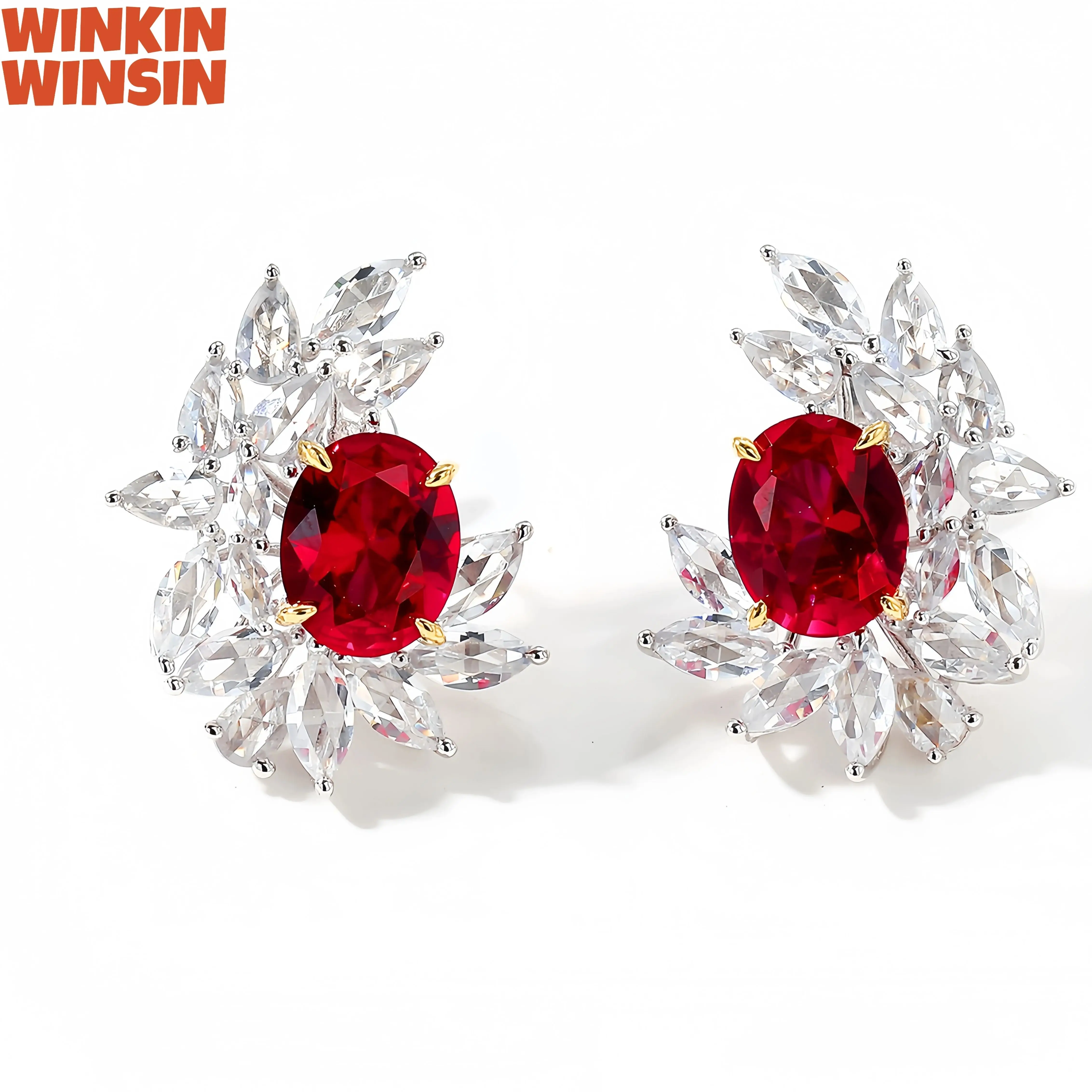 

WINKIN WINSIN брендовые серьги-гвоздики из стерлингового серебра 925 пробы с цветами, высокое качество, выращенные в лаборатории драгоценные камни, рубиновые серьги-гвоздики, ювелирные изделия