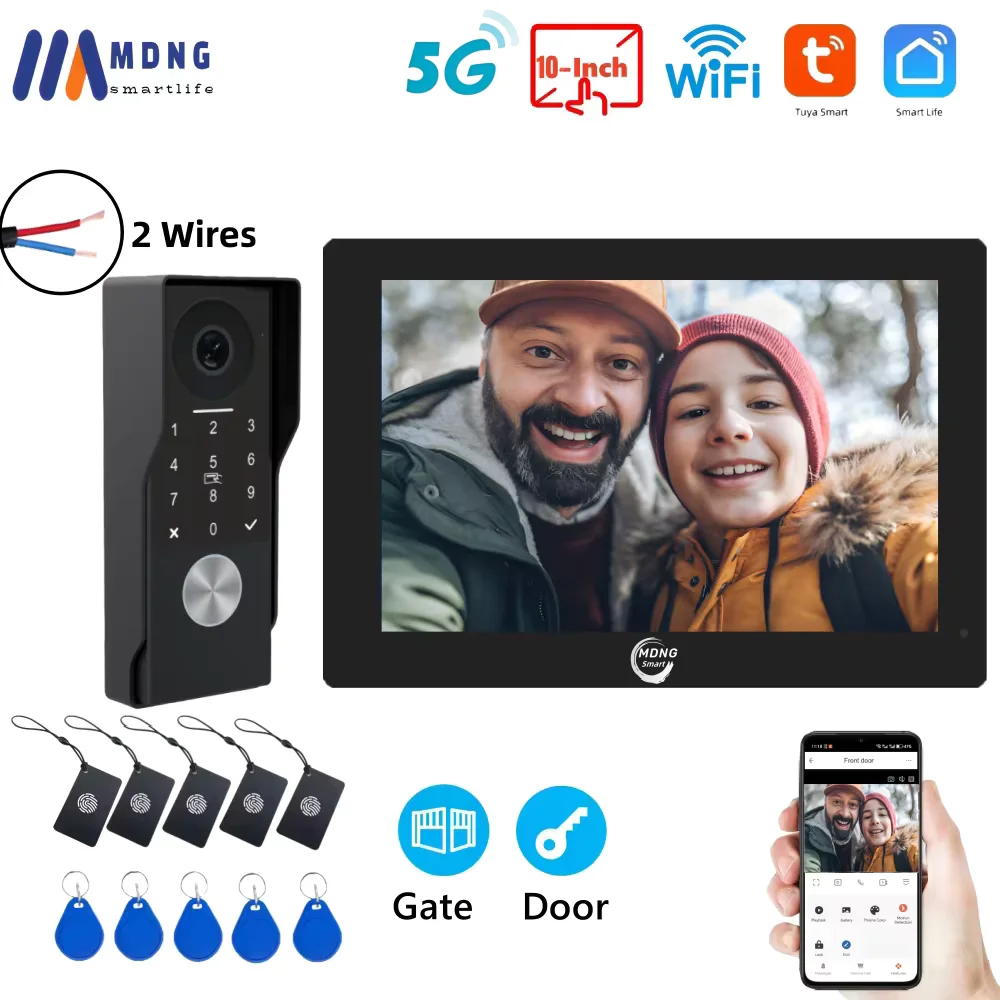 2-przewodowy wideodomofon WiFi z systemem odczytu kart i hasła, wideodomofon WiFi Tuya Smart 1080P, kamera IP 24 do domu