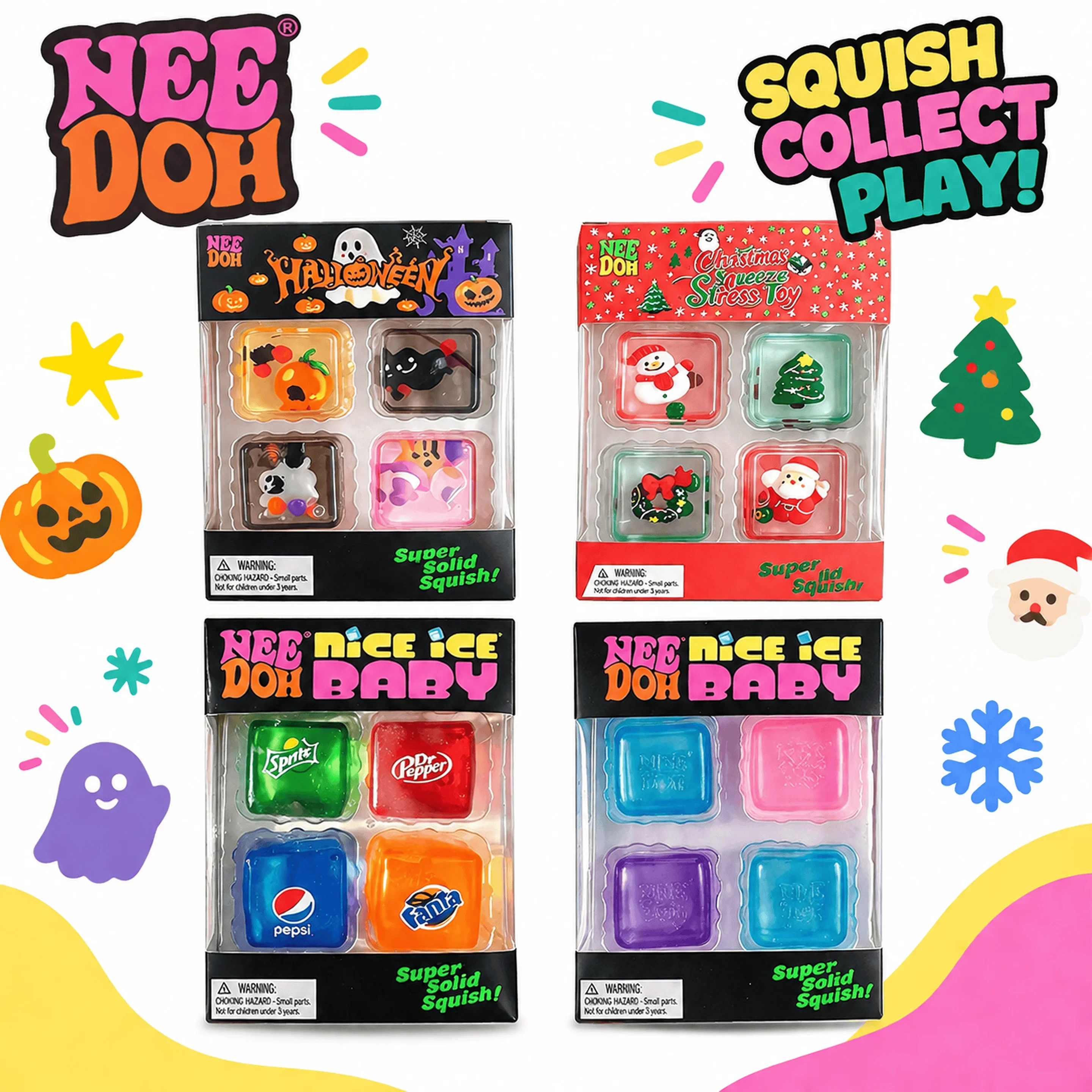 2026 New Trending NeeDoh Mini 4 Pack Nice Cube Squishy Squeeze Fidget Toy Portable Sensory Anti‑Anxiety Stress Relief Desk Toy