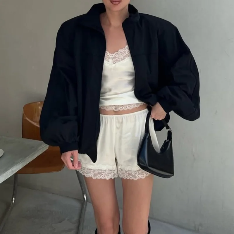 Vrouwen Loungewear 2 Stuk Outfits Set Bloemen Kant Trim Patchwork V-hals Verstelbare Band Hemdje Top Met Shorts 2025 Zomer