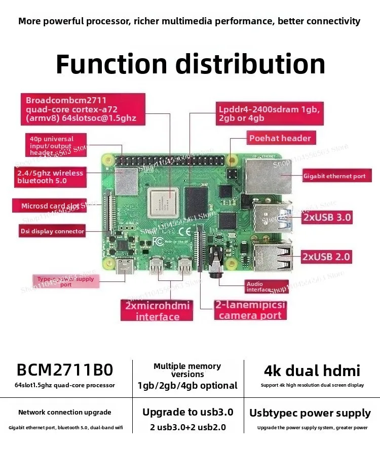 4B development board Pi 4B 4GB 8GB programming learning main board kit