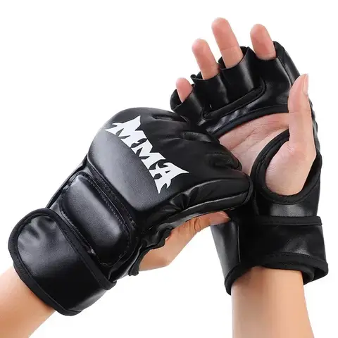 Gants de boxe professionnels demi-doigts en cuir rembourrés pour adultes Sanda UFC Sparring Knuckle