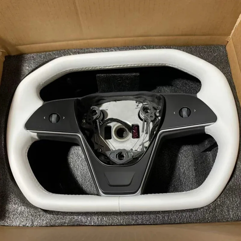 

Heated Yoke Steering Wheel Cybertruck Style Black White Nappa Leather Fit For 2017-2024 Model 3 Model Y Car Modified Accessories