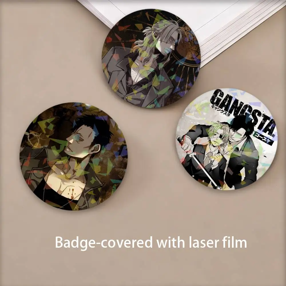 Anime G-Gangsta Round Badge Lapel Pins for Backpacks Briefcase Laser Brooch Clothes Gifts