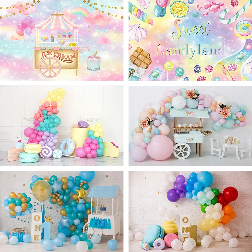 Фон для фотосъемки с изображением конфет бара магазина мороженого сладкие пончики десерт Девочка День рождения воздушный шар торт разбивной фон реквизит для фотостудии