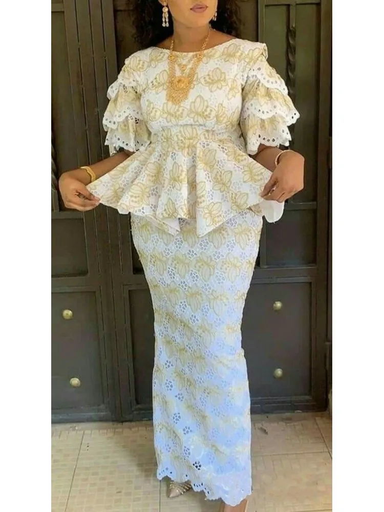 2 Piece Sets African Dresses For Women Bodycon Lace Maxi Dress Elegant Wedding Gowns Ankara Africa Long Dress 2023 New Robes