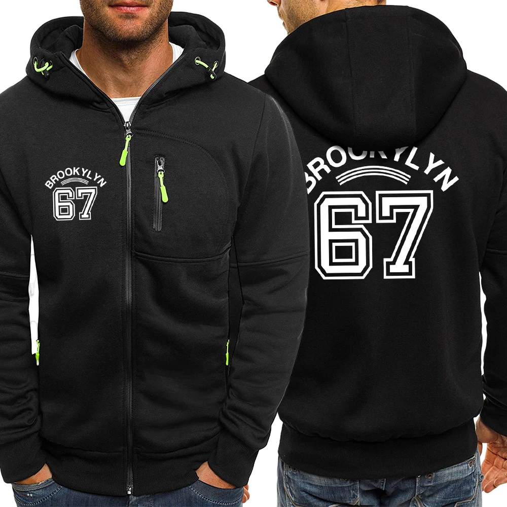 Brooklyn Letter 67 Art Print Zipper Jackets Male Fashion Vintage Loose Clothing Fleece Casual Hoodies Unisex Warm Sportswears