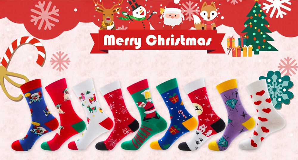 Men Women Socks Lover Christmas Halloween Celebrate Santa Elk Gift Party Biscuits Snow Happy Funny Tide Cotton Socks EU38-46