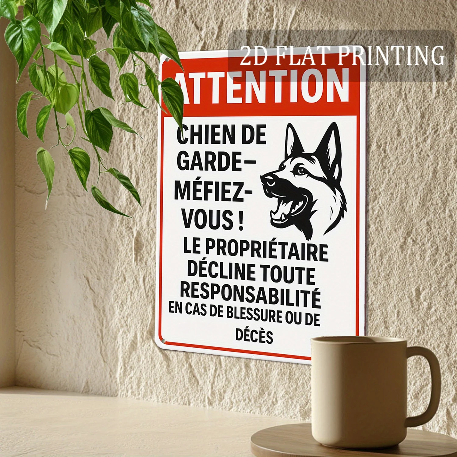 2D Flat, 1pc Vintage Metal French Guard Dog Warning Sign - No Trespassing Humorous Bilingual Security Plaque, Rustic Indoor/Outd