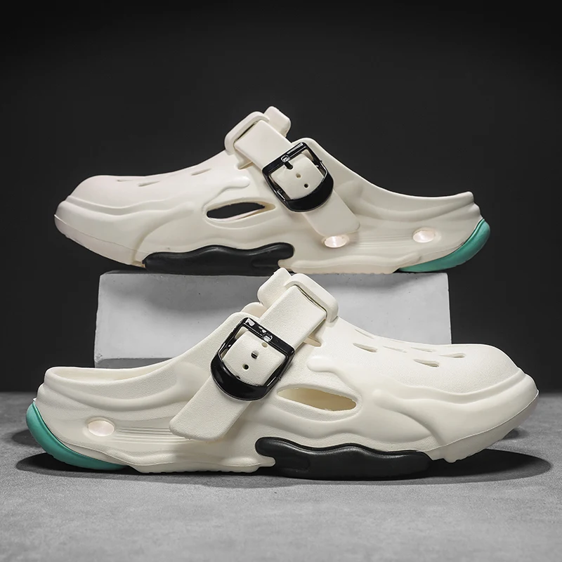 Unisex Summer Clogs Color Block Thick Sole Garden Shoes Adjustable Buckle Strap Breathable Mules Casual Beach Footwear