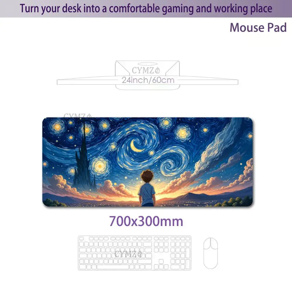 Alfombrilla de ratón Van Gogh de cuento de hadas para niño, alfombrilla de escritorio, alfombrillas para juegos, accesorios de escritorio duraderos antideslizantes de goma, alfombrillas para teclado de escritorio, alfombrilla maus