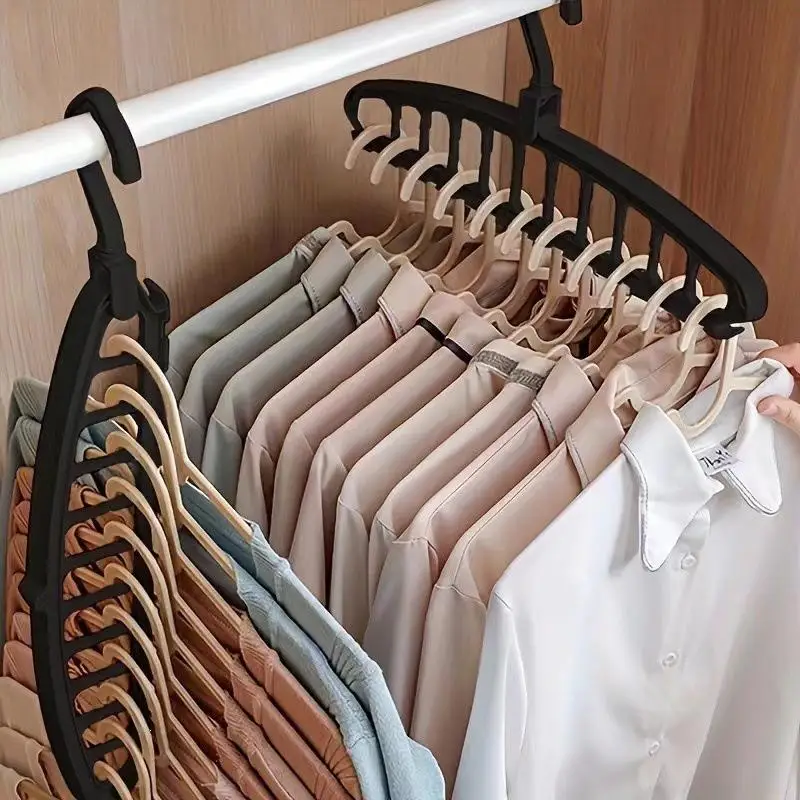 Non Slip Multi Layer 11 Holes Space Saving Hangers Plastic Closet Organizer for Apartment Trousers Shirts Jackets Storage