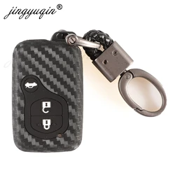 Rubber Carbon Car Key Case Cover For Toyota Land Cruiser Prado 150 Camry Prius Crown Subaru Foreste XV Keychain Silicone Holder