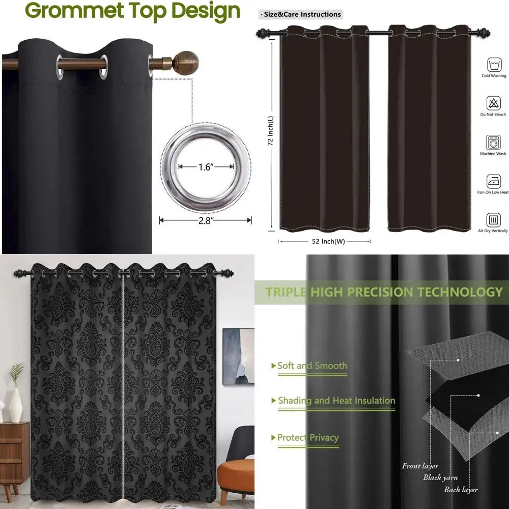 

Vintage Floral Blackout Curtains, 52x72 Inches, Set of 2, for Living Room, Bedroom, Kitchen